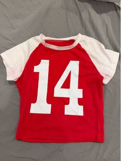 Cute Red and White "14" Raglan Crop Top XS