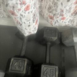 Pair Of 45lb Steel Hex Dumbbells Total 90lb