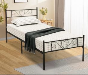 NEW IN BOX Twin XL Black Metal Bed Frame with Heart Design