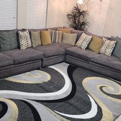 4 Pieces Right Arm Sofa Chaise Sectional- Gray