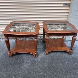 Pair Of Mahogany Glass Top End Tables