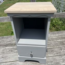 Solid Wood Grey And Grey Washed End Table / Nightstand 