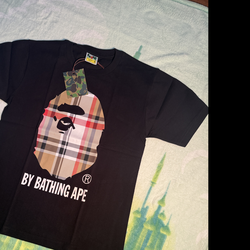 BAPE A Bathing Ape Tartan/Plaid Check Big Ape Head Tee Black Size Small NEW WITH TAGS