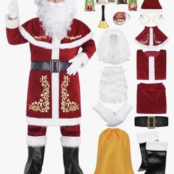 13 Piece Deluxe Santa Suit Size Medium Brsnd New 
