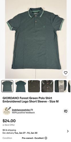 GIORDANO Forest Green Polo Shirt Embroidered Logo Short Sleeve - Size M