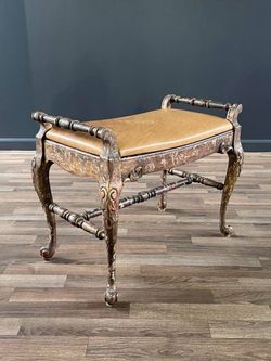 English Style Gilt Wood & Leather Bench with Cabriole Legs
- Delivery Available