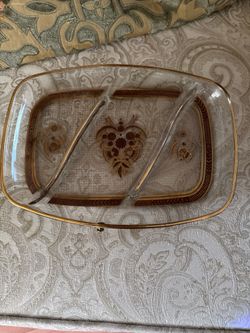 Vintage Georges Briard Persian Garden Divided Relish Dish Mid Century Gold Glass