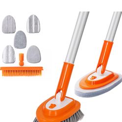 Shower Scrubber with Long Handle for Cleaning, 4-in-1 Shower Cleaner Brush with 7 Replaceable Heads, Extendable Tub and Tile Scrubber for Cleaning Bat