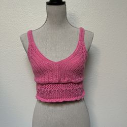 Hollister Women’s Pink Crochet Tank Top, Size Medium