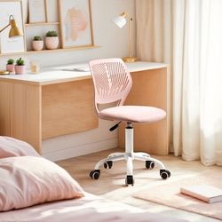 Homy Casa CARNATION Pink Swivel Ergonomic Desk Chair with Wheels – Adjustable Height Rolling Seat