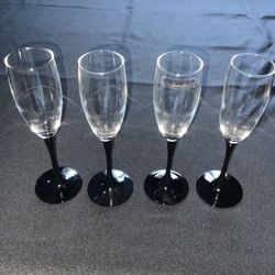Benson & Hedges Clear Wine Glass Flutes With Black Stem 9.5" Tall Set of 4