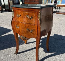 French Louis XV Style Bombe Nightstand with Marble Top