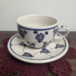 Polish Pottery Teacup and Saucer
