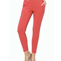 Women’s C- Slim Fit Scuba Pants With Gold Button Detail Size Medium