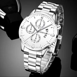 Mens Luxury Watches Silver Stainless Steel Quartz