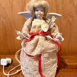 Vtg 1983 Kurt Adler Electrified Porcelain Head Angel 9” Light Tree Top - WORKING