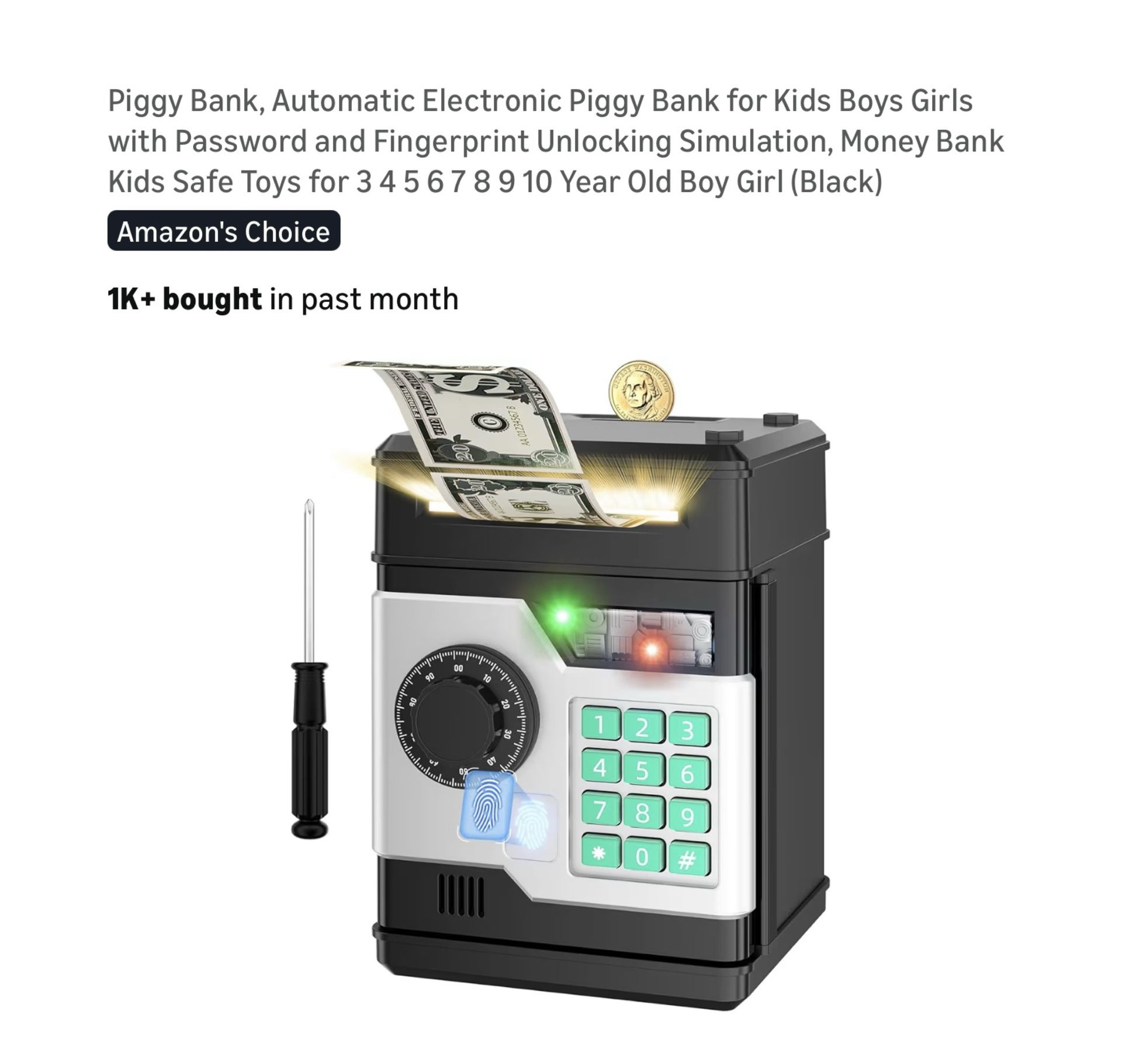 Brand new Piggy Bank, Automatic Electronic Piggy Bank for Kids Boys Girls with Password and Fingerprint Unlocking Simulation, Money Bank Kids Safe Toy
