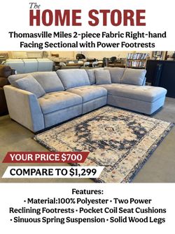 Thomasville Miles 2-piece Fabric Right-hand Facing Sectional with Power Footrests