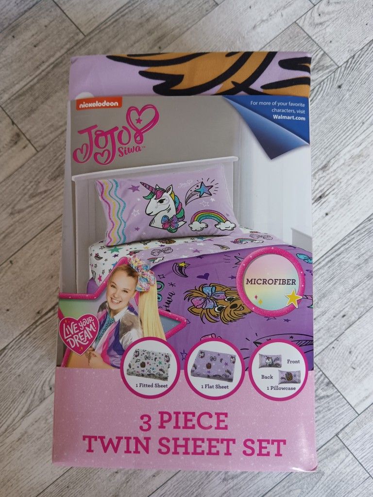 Nickelodeon JoJo Siwa Follow Your Dreams 3 Piece Bed Sheet Set Twin (New)