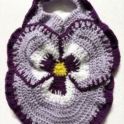Purple PANSY mini tote Handmade Crochet Clutch Purse bag Wristlet SKUMPSTITCH