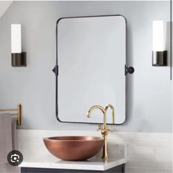 MOON MIRROR 20”X 28" Brushed Nickel Metal Framed Pivot Rectangle Bathroom Mirror