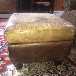 Pottery Barn Foot Stool Leather Ottoman 