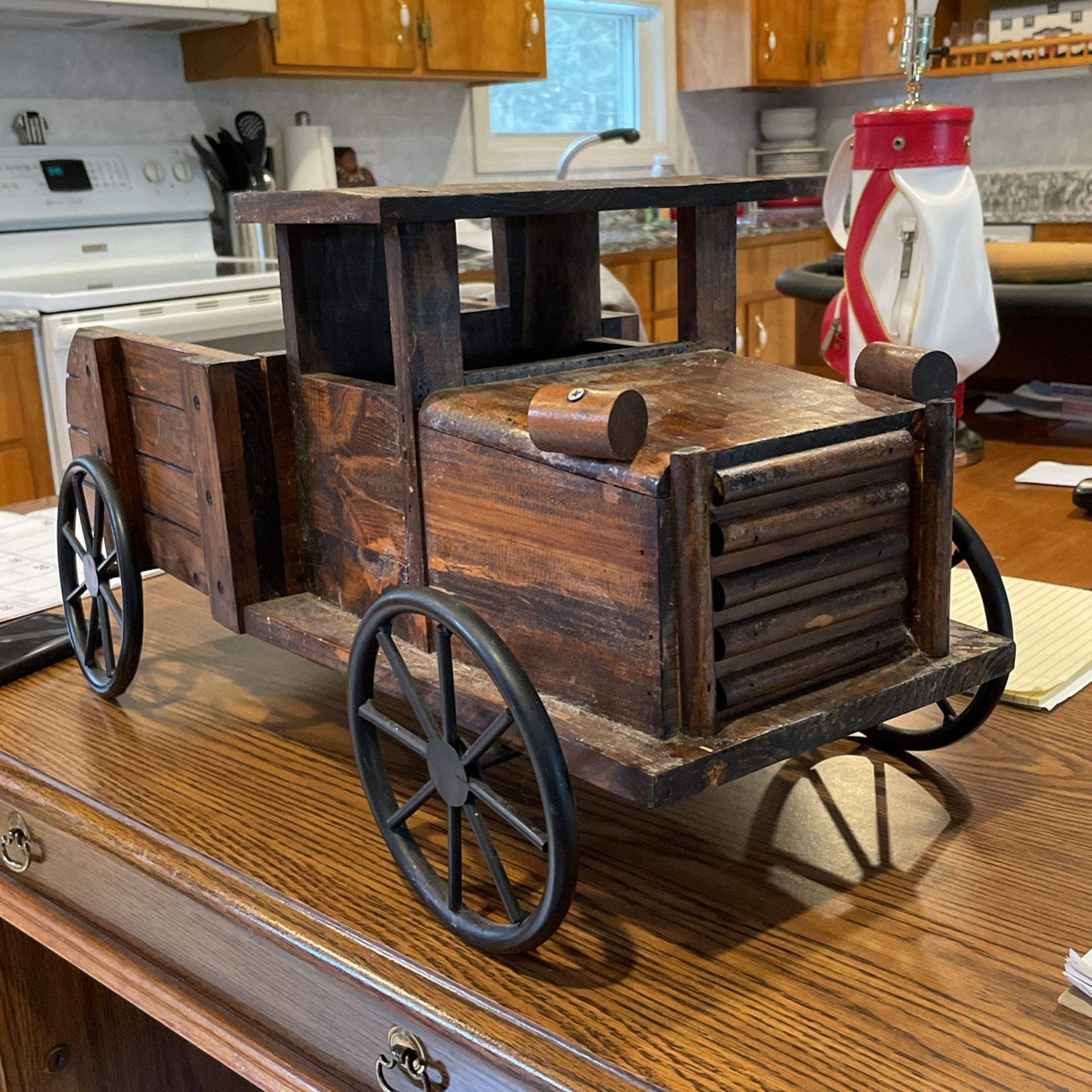Large Wooden Yard Art Truck: 25” L 12 1/2” H 11” W Ex Condition Heavy Piece