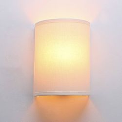 Bohemian White Fabric Wall Sconce, Hallway Wall Lamp, 1 Light Indoor, Modern Wired, Wall Mounted, Vintage Retro Indoor Sconce with Half Moon Shade Lam