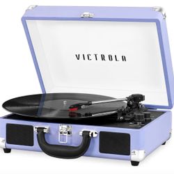 Victrola Journey Bluetooth Portable Suitcase Record Player – with Built-in Speakers, 3 Speed Vinyl Record Player, RCA Out, Headphone Jack (Lavender/Si