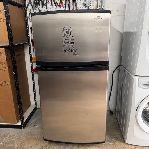 Whirlpool Stainless Steel Top and Bottom Refrigerator. 100 FULLY