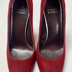 Stuart Weitzman Suede Leather Heels Dark Red