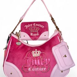 Juicy Couture “Dreamy Shoulder” & Matching Wallet Set, raspberry/light pink