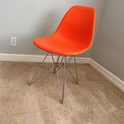 Orange Plastic Molded Side Chair With Silver Eiffel Base