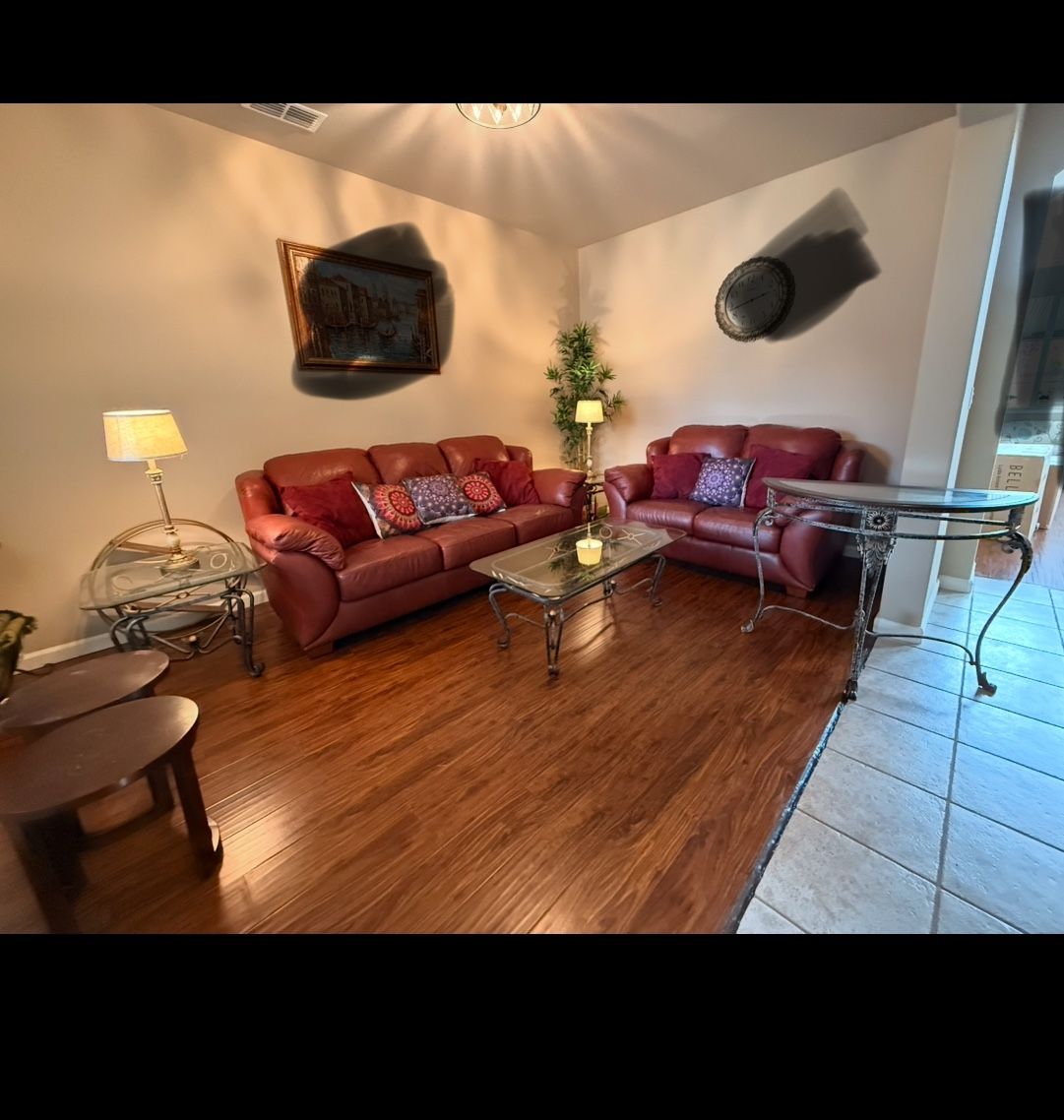 Genuine Italian Leather From Ashley Furniture Sofa, Loveseat, Coffee Table, Side Tables, Entry Way Table