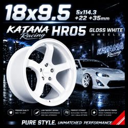 🔥 Katana Racing HR05 Gloss White Wheels – 18x9.5 | 5x114.3 | +22 / +35mm 🔥