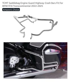 chrome guards rear saddlebag/crash guards for the BMW R 18, specifically:  * BMW R 18 B (Bagger): 2021–2025 * BMW R 18 Transcontinental: 2021–2025