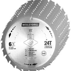 10 Pack 6-1/2-Inch Circular Saw Blade, 24-Tooth with 5/8" Arbor ATB Framing Saw Blade, Made of Carbide, Fit for Cutting Wood