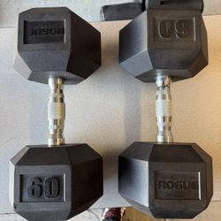 Rogue Fitness Rubber Hex Dumbbells 60 Pounds