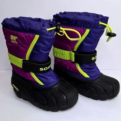 Sorel Flurry Toddler Snow Boots Purple Magenta Neon Green Size 10 NC1885-484