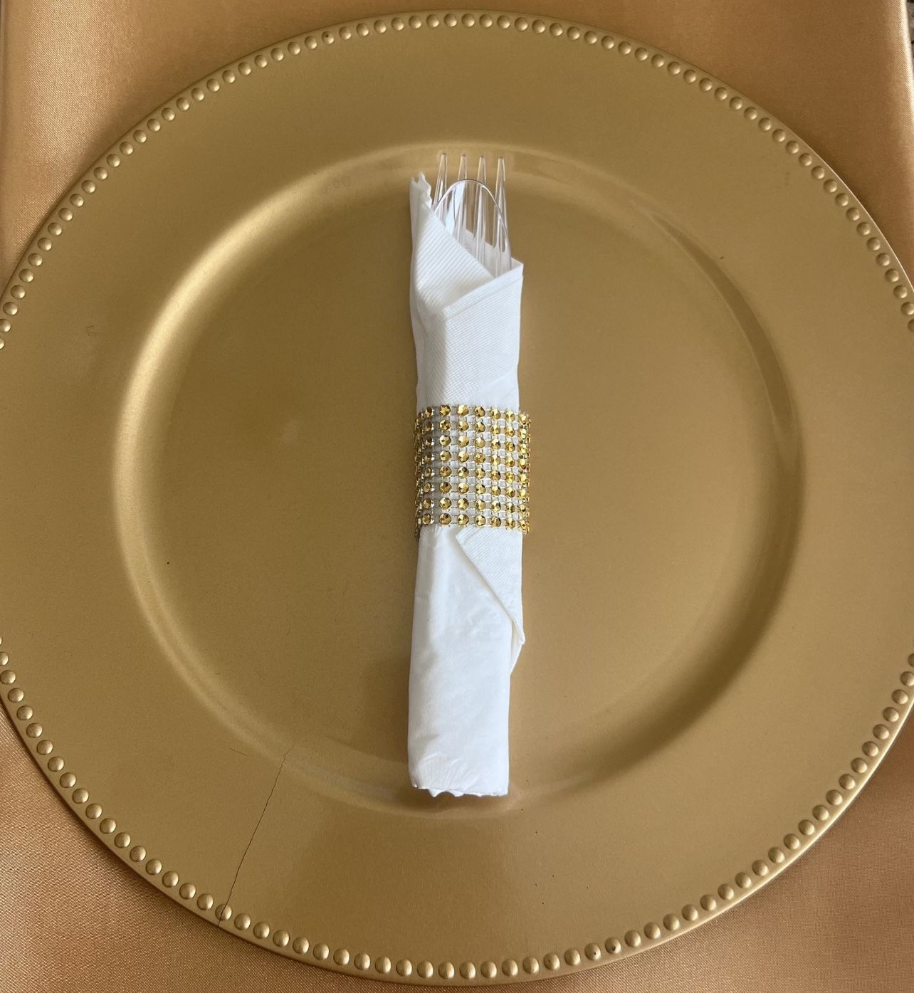 Gold rhinestone napkin wraps with utensils