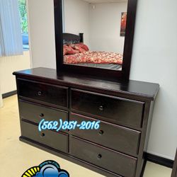 Spacious 6 Drawer Chest W/mirror Set Pine🪵