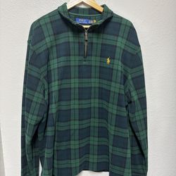 Polo Ralph Lauren 1/4  Zip Pullover Tartan Pony Estate Rib Plaid Estate XL