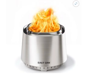 17'' Pan Stove Fire Pit, Stainless Steel Smokeless Fire Pit with Fire Poker and Stand, Portable Natural Wood Fire Pits for Outside, Patio, Backyard, D
