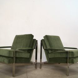 Pair Of Mid Century Modern Style Lounge Chairs In Mohair 