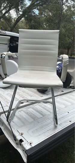 White Ribbed Faux Leather Chair with Chrome Frame