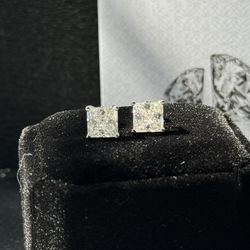 4cttw princess cut moissanite GRA certified 10k white gold post earrings