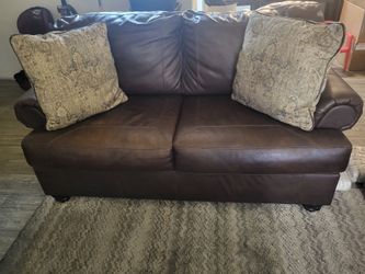 Brown Leather Queen Sofa with Love Seat