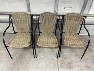 3 Metal and Wicker Chairs