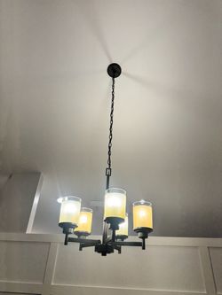 4-Light Black Chandelier with Cylinder Glass Shades