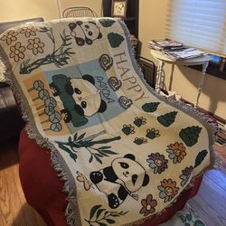 New Decorating Blanket/chair Throw Lovely Panda And Bamboo
